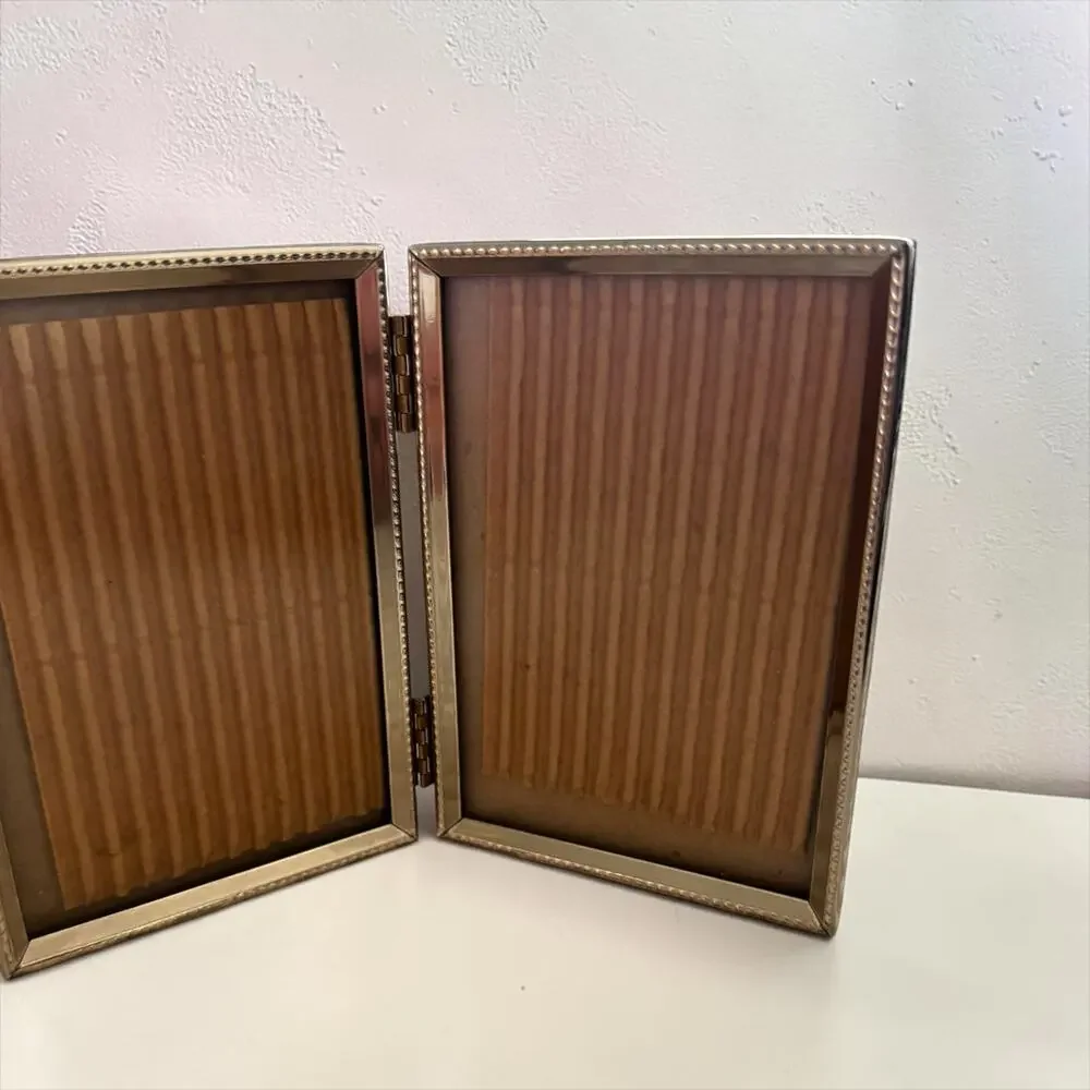 Vintage Silver Tone Double Hinged Picture Frame | Mini Folding Dual Photo Frame